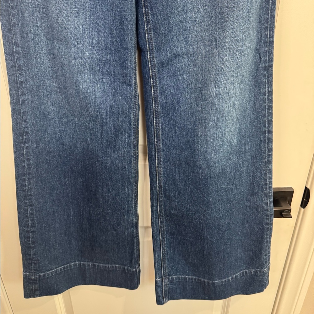 J. Crew Wide Leg Trouser Jeans High Rise Dark Wash Denim Chic 25 - Picture 4 of 14